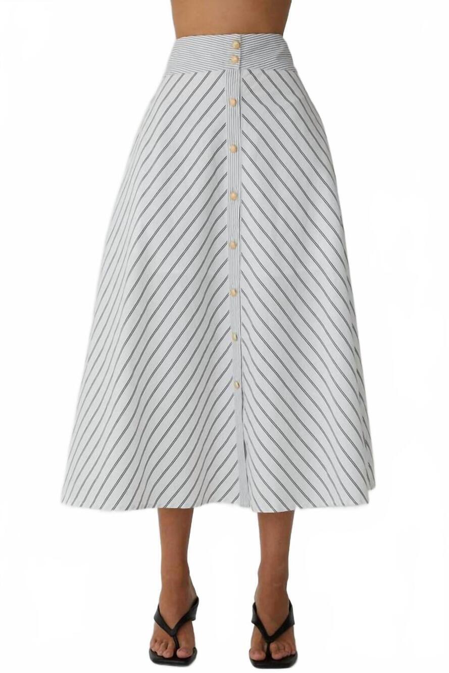 NEW JS71 fraser midi skirt in white/black stripe